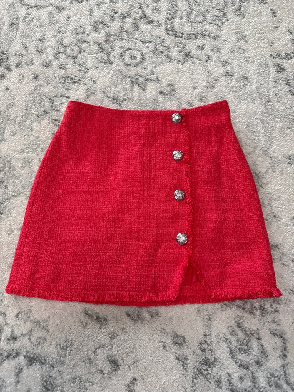 Veronica Beard Bright Red Tweed Button-Front Mini Skirt size 4